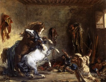 ウジェーヌ・ドラクロワ Painting - 安定したロマンティックなウジェーヌ・ドラクロワで戦うアラブ馬